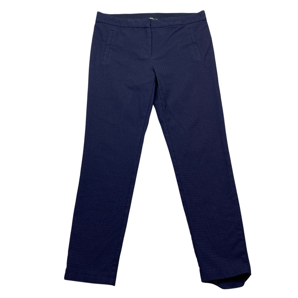 Dunnes Stores Navy Blue Diamond Textured Slim Leg Trousers‎ Size 12 Fits 30"